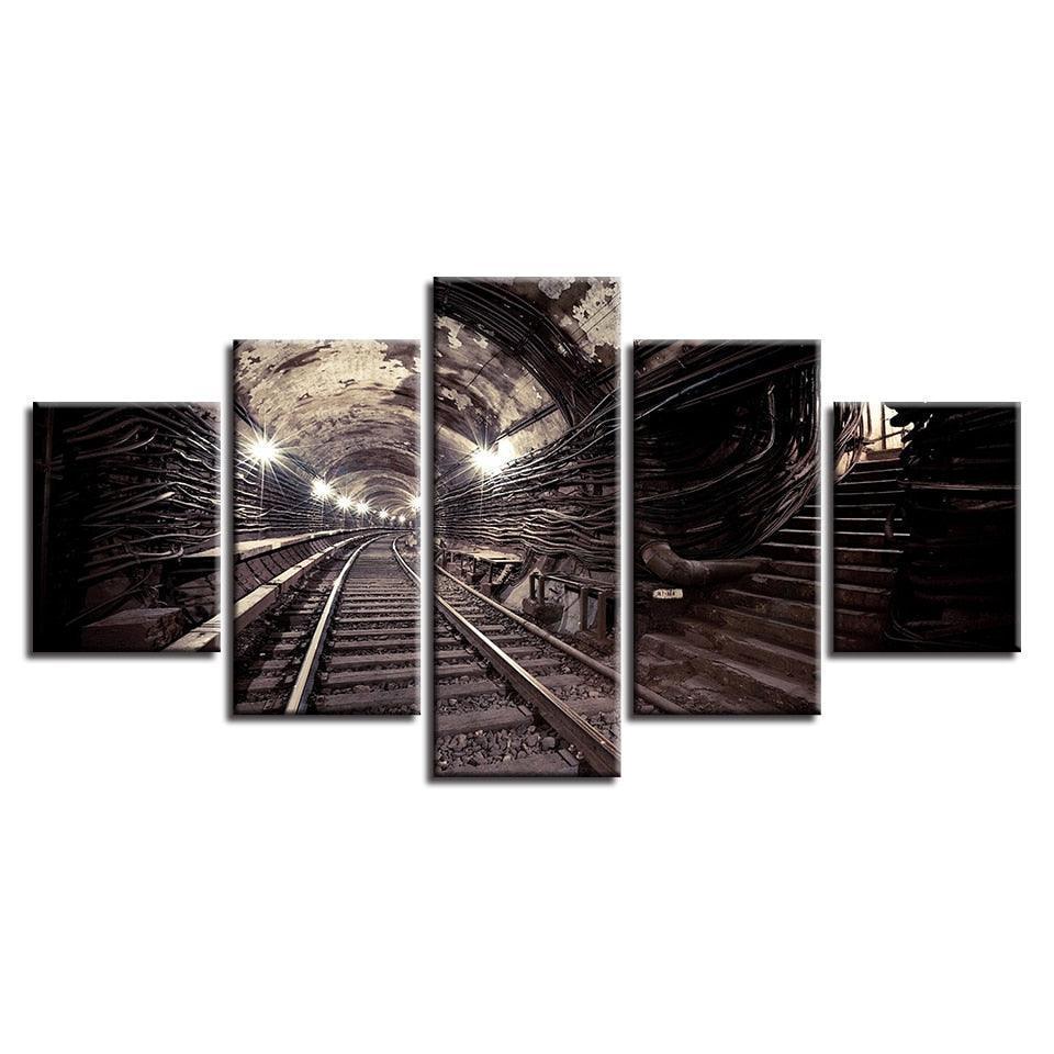Discarded Subway Tunnel 5 Piece HD Multi Panel Canvas Wall Art Frame-Original Frame