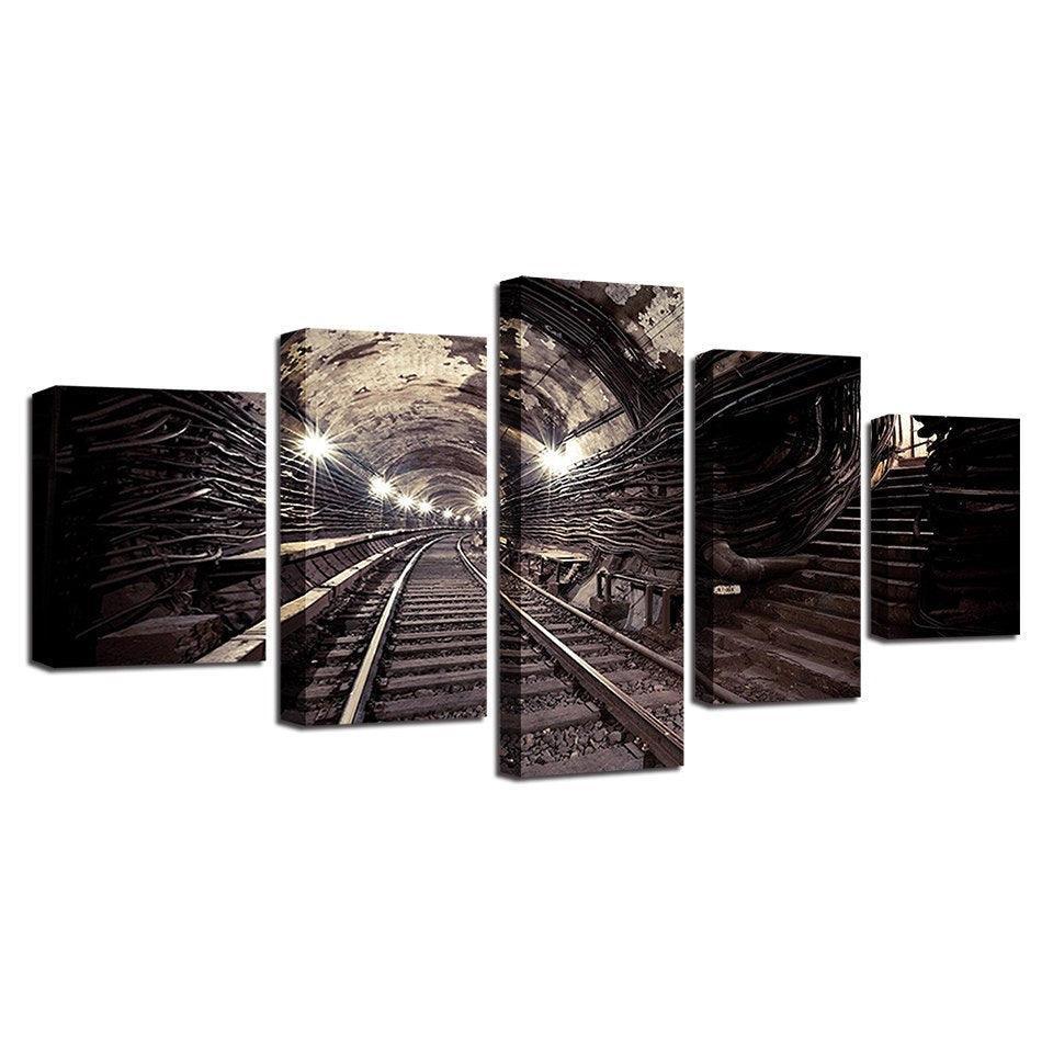 Discarded Subway Tunnel 5 Piece HD Multi Panel Canvas Wall Art Frame-Original Frame