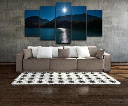Mountain Moon Sky 5 Piece HD Multi Panel Canvas Wall Art Frame-Original Frame