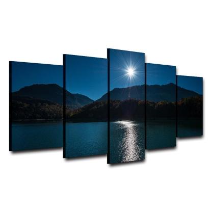 Mountain Moon Sky 5 Piece HD Multi Panel Canvas Wall Art Frame-Original Frame