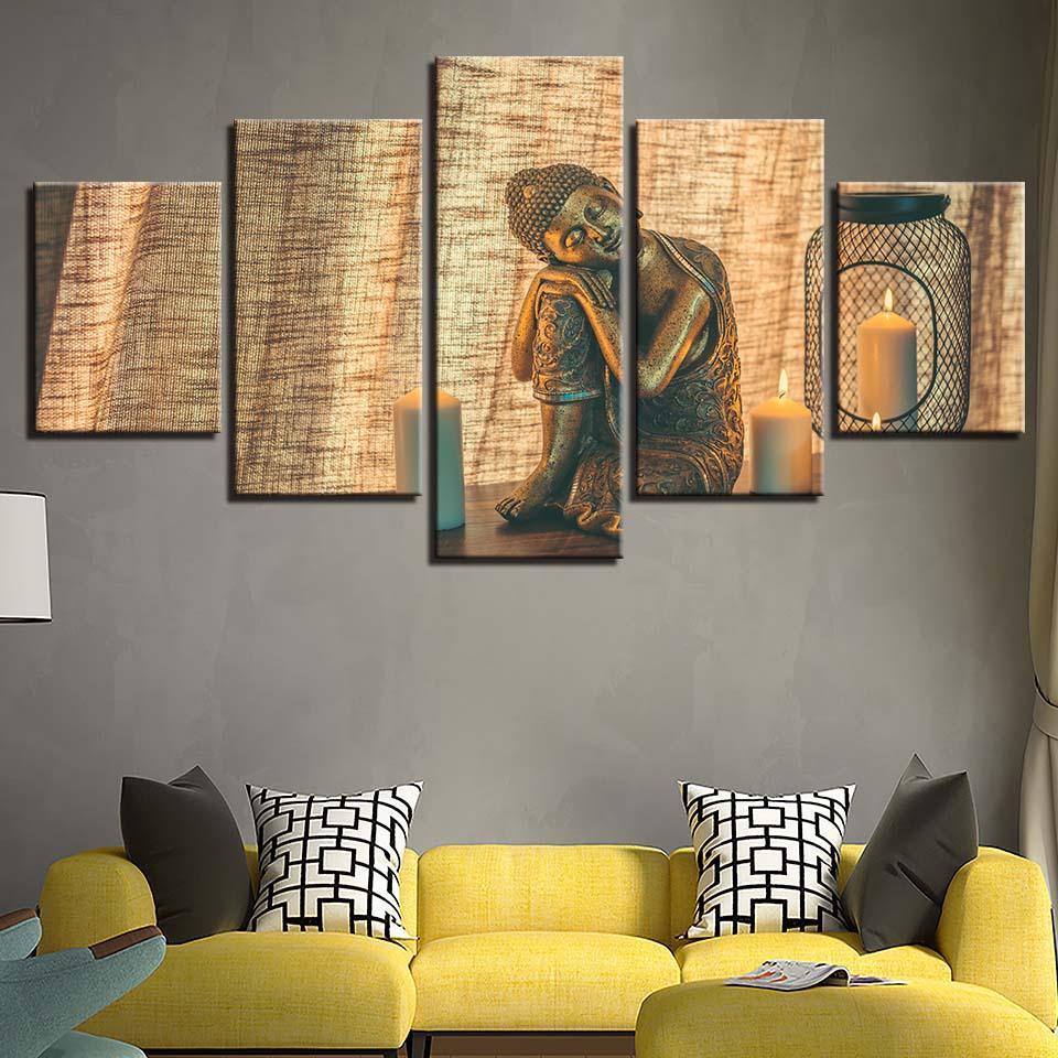Statue of Buddha 5 Piece HD Multi Panel Canvas Wall Art Frame-Original Frame