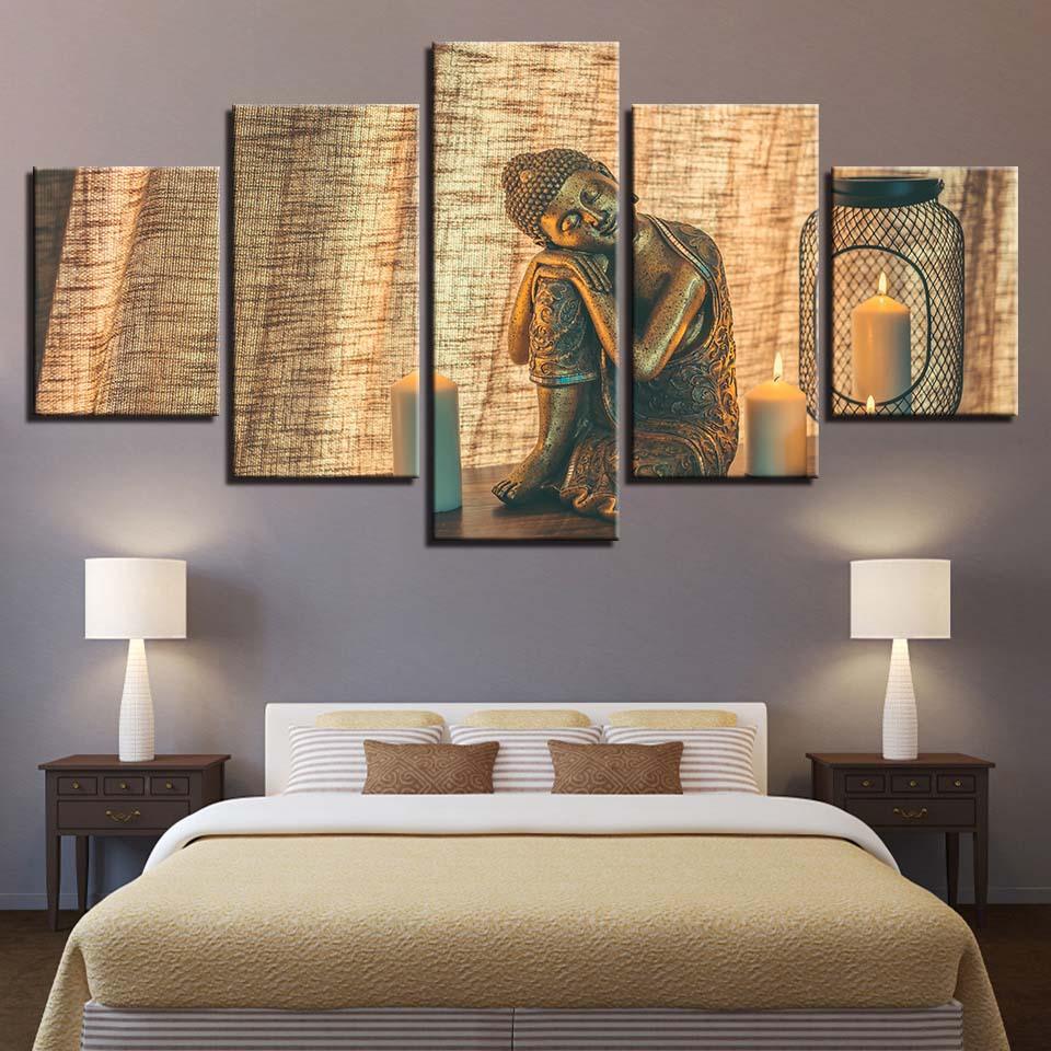Statue of Buddha 5 Piece HD Multi Panel Canvas Wall Art Frame-Original Frame