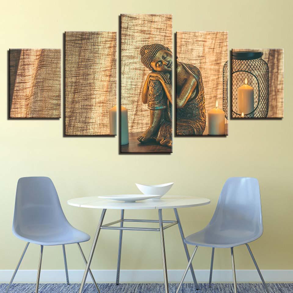 Statue of Buddha 5 Piece HD Multi Panel Canvas Wall Art Frame-Original Frame