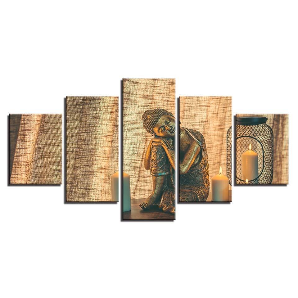 Statue of Buddha 5 Piece HD Multi Panel Canvas Wall Art Frame-Original Frame