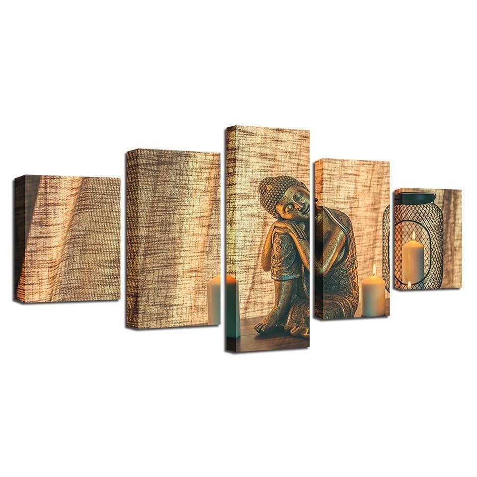 Statue of Buddha 5 Piece HD Multi Panel Canvas Wall Art Frame-Original Frame