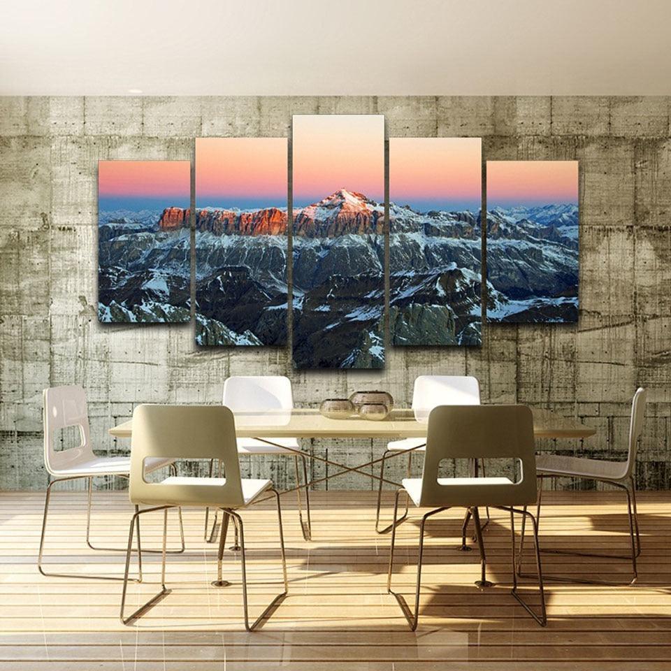 Sunrise in the Alps 5 Piece HD Multi Panel Canvas Wall Art Frame-Original Frame