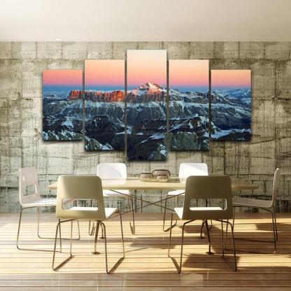 Sunrise in the Alps 5 Piece HD Multi Panel Canvas Wall Art Frame-Original Frame