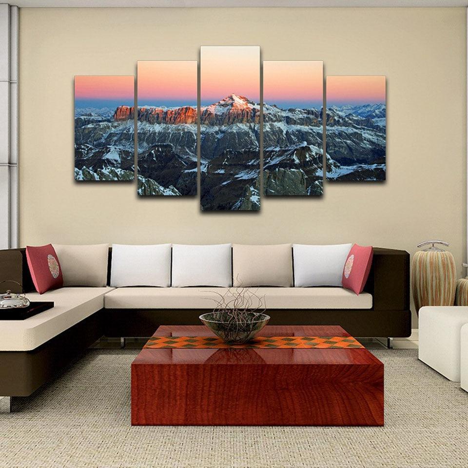 Sunrise in the Alps 5 Piece HD Multi Panel Canvas Wall Art Frame-Original Frame