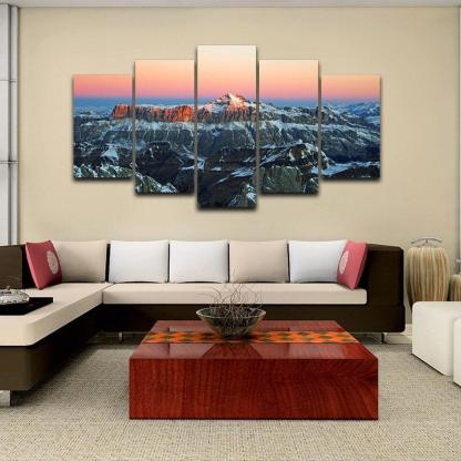 Sunrise in the Alps 5 Piece HD Multi Panel Canvas Wall Art Frame-Original Frame