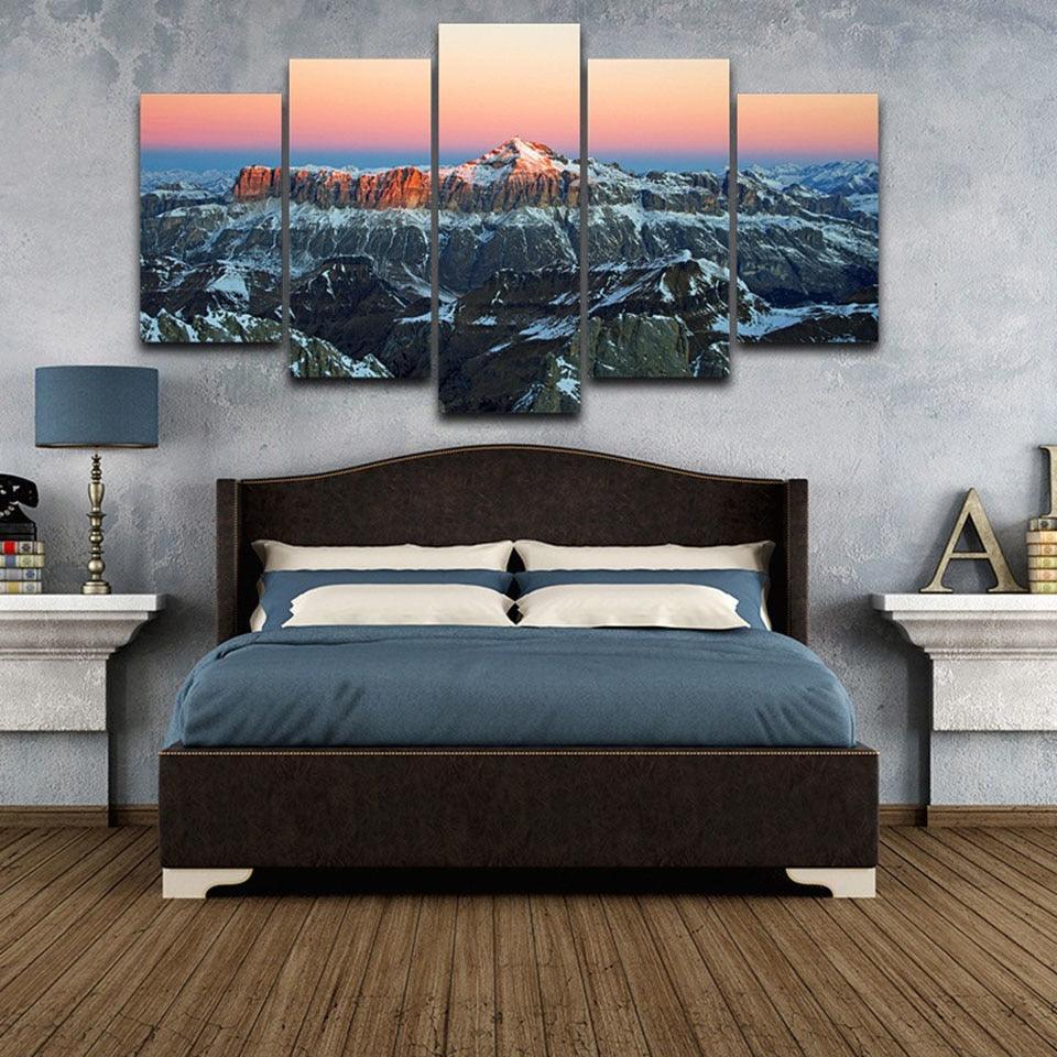 Sunrise in the Alps 5 Piece HD Multi Panel Canvas Wall Art Frame-Original Frame