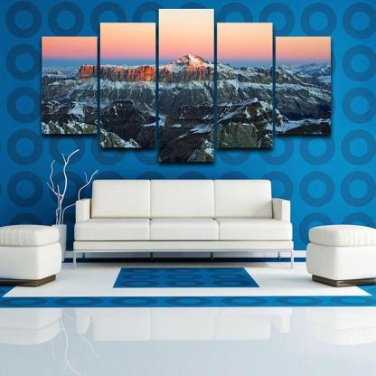 Sunrise in the Alps 5 Piece HD Multi Panel Canvas Wall Art Frame-Original Frame