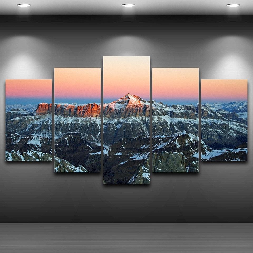 Sunrise in the Alps 5 Piece HD Multi Panel Canvas Wall Art Frame-Original Frame