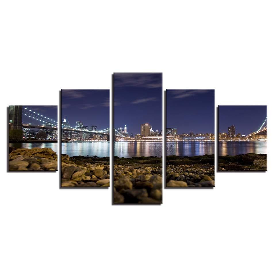 Distant Lights 5 Piece HD Multi Panel Canvas Wall Art Frame-Original Frame
