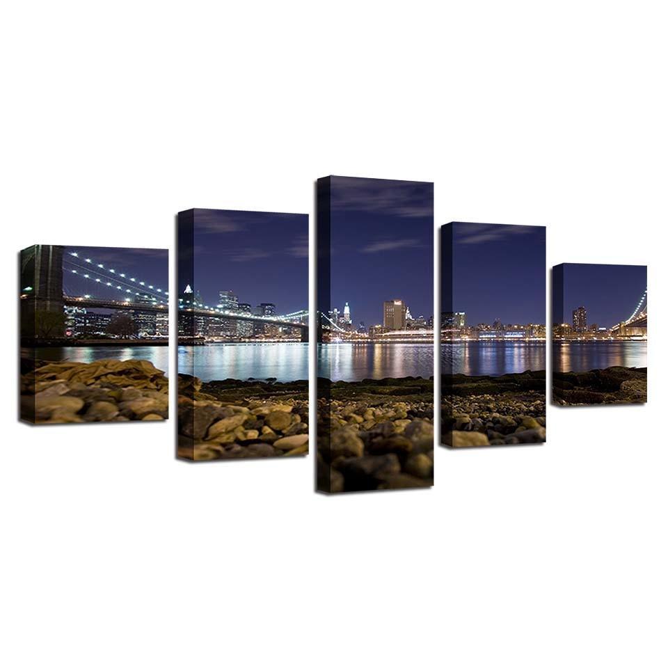 Distant Lights 5 Piece HD Multi Panel Canvas Wall Art Frame-Original Frame