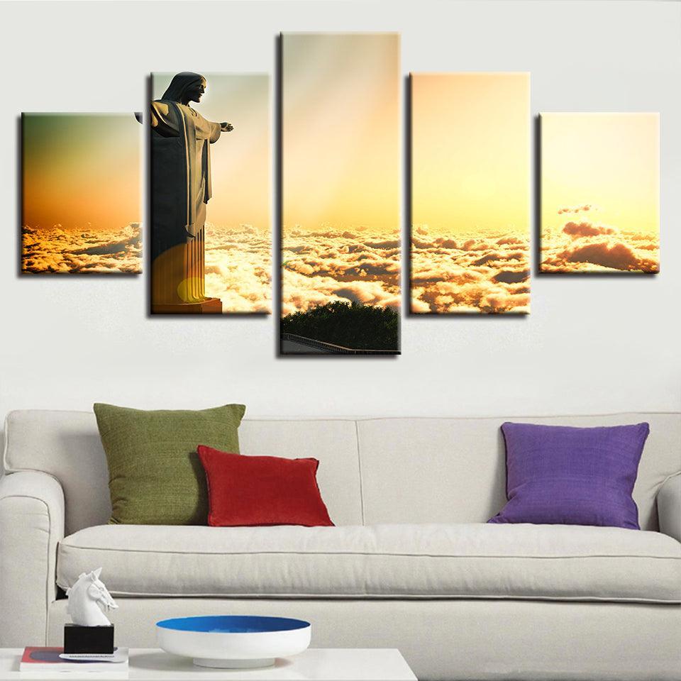Christ the Redeemer Statue 5 Piece HD Multi Panel Canvas Wall Art Frame-Original Frame