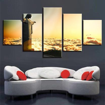 Christ the Redeemer Statue 5 Piece HD Multi Panel Canvas Wall Art Frame-Original Frame