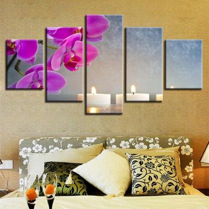 Orchid And Candle 5 Piece HD Multi Panel Canvas Wall Art Frame-Original Frame