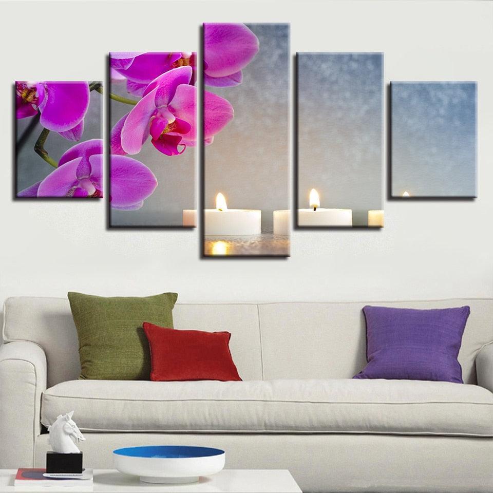 Orchid And Candle 5 Piece HD Multi Panel Canvas Wall Art Frame-Original Frame