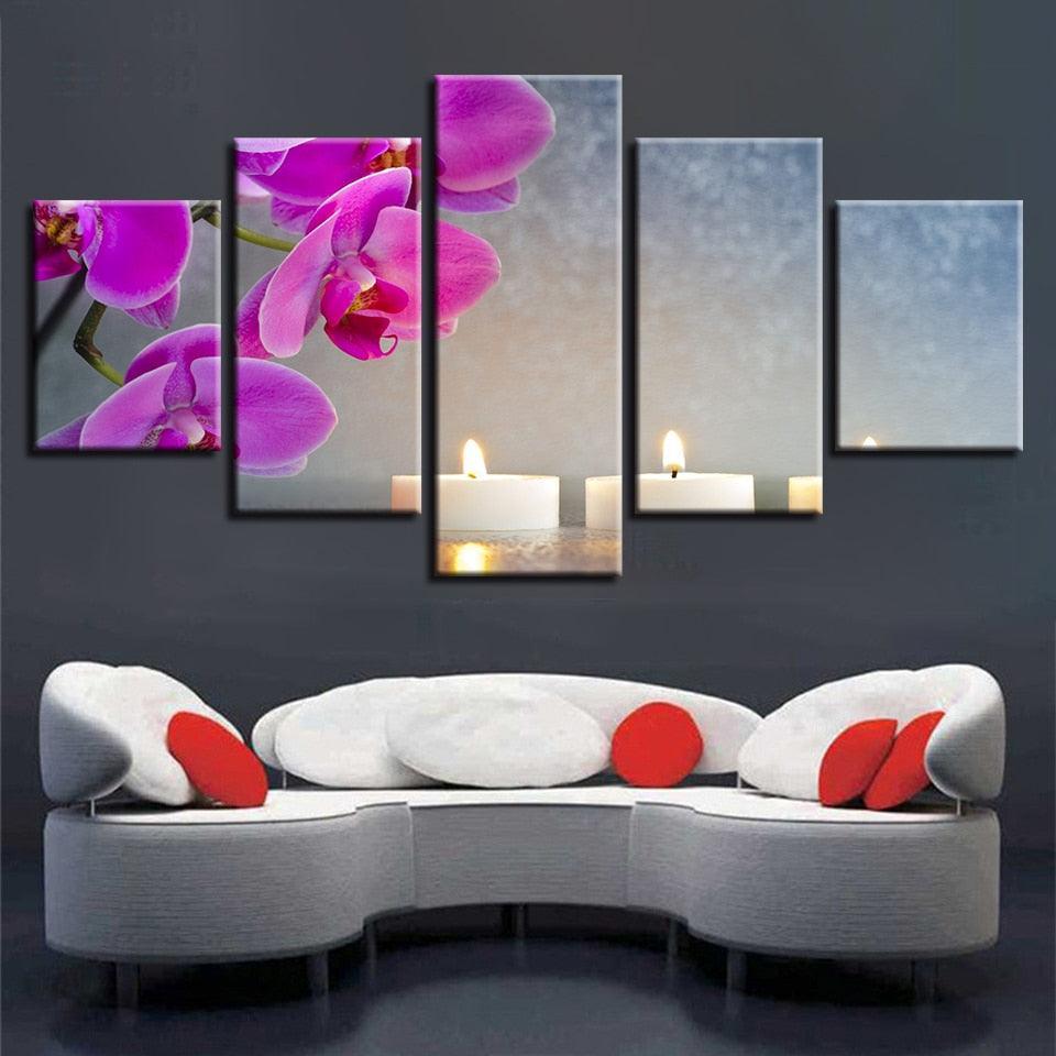 Orchid And Candle 5 Piece HD Multi Panel Canvas Wall Art Frame-Original Frame