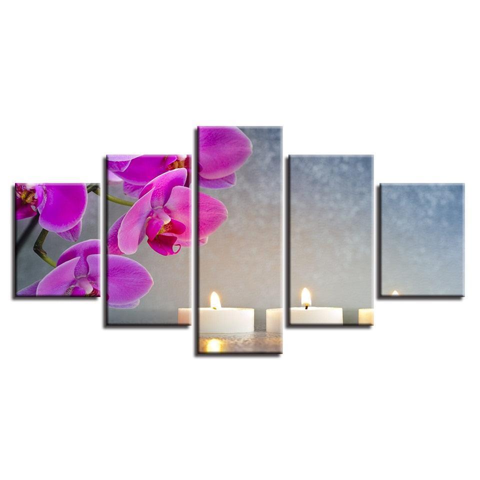 Orchid And Candle 5 Piece HD Multi Panel Canvas Wall Art Frame-Original Frame