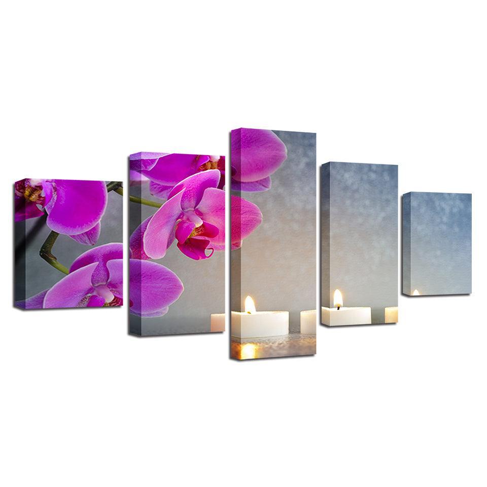 Orchid And Candle 5 Piece HD Multi Panel Canvas Wall Art Frame-Original Frame