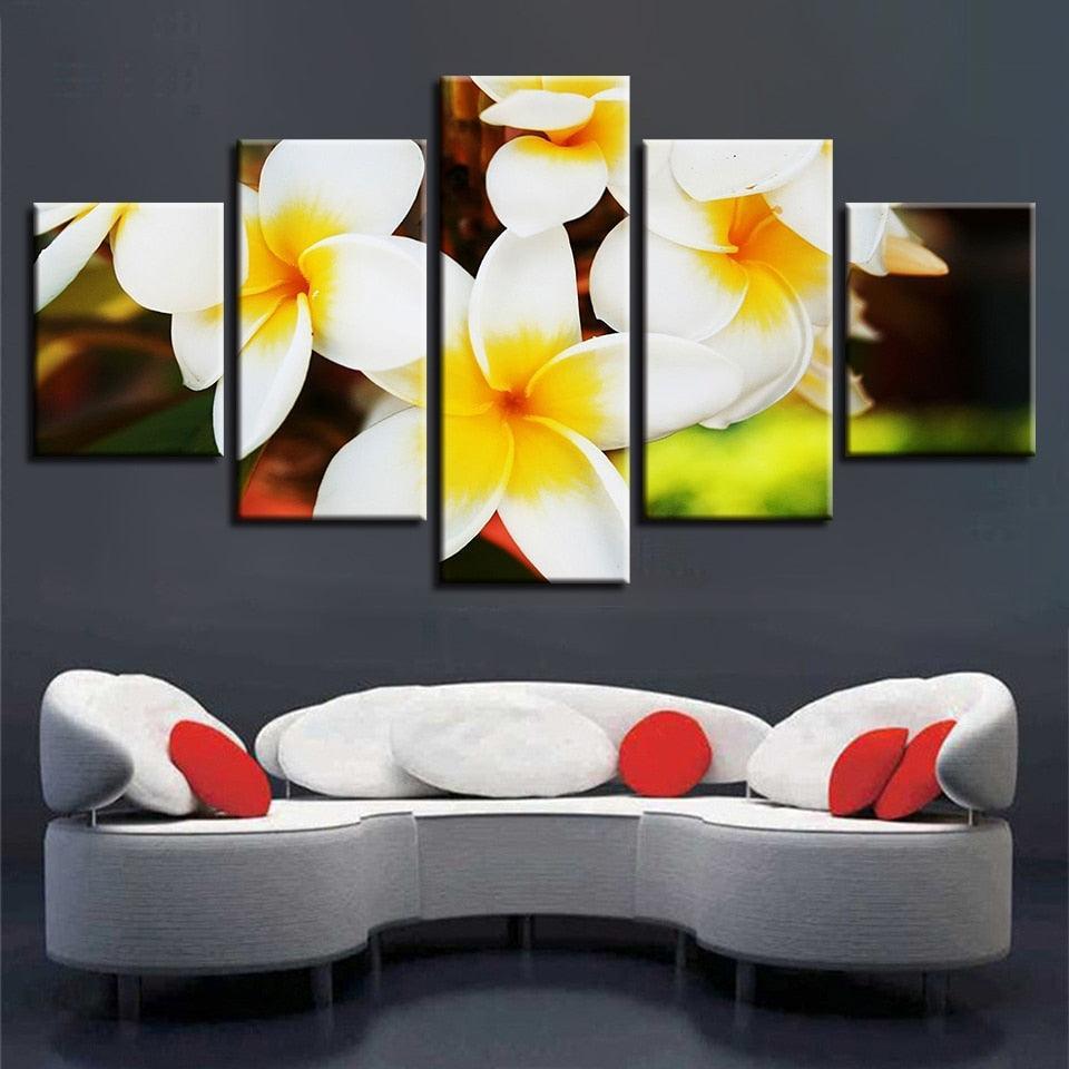 Plumeria Rubra Flowers 5 Piece HD Multi Panel Canvas Wall Art Frame-Original Frame