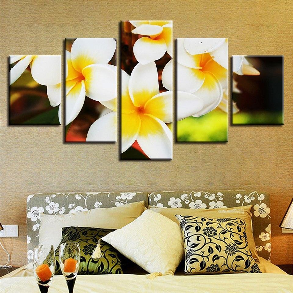 Plumeria Rubra Flowers 5 Piece HD Multi Panel Canvas Wall Art Frame-Original Frame
