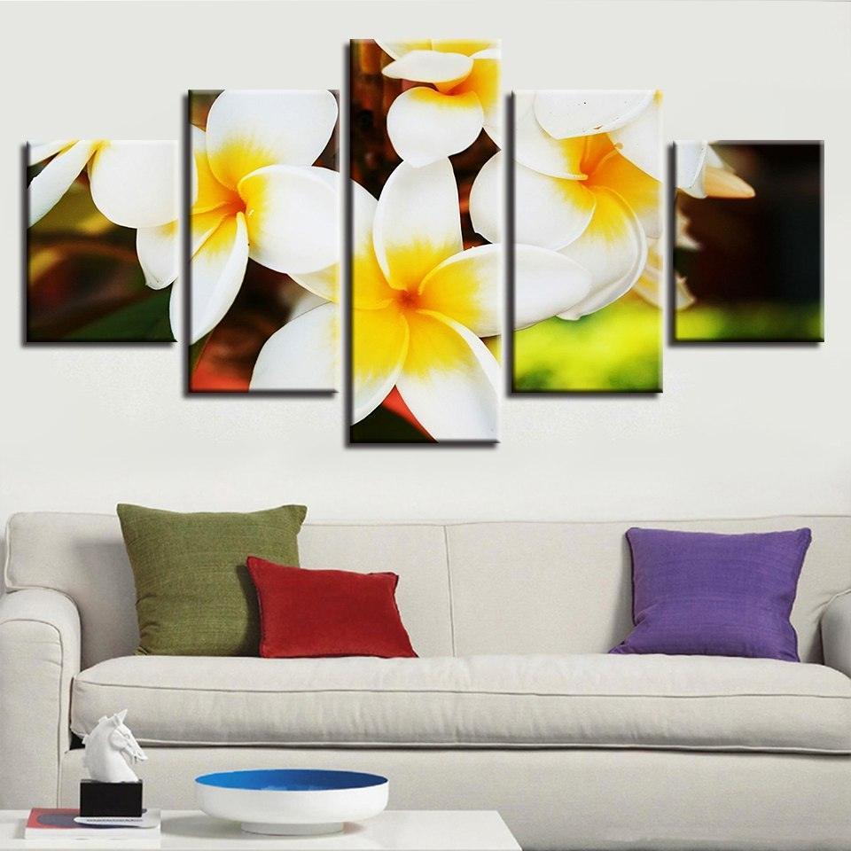 Plumeria Rubra Flowers 5 Piece HD Multi Panel Canvas Wall Art Frame-Original Frame