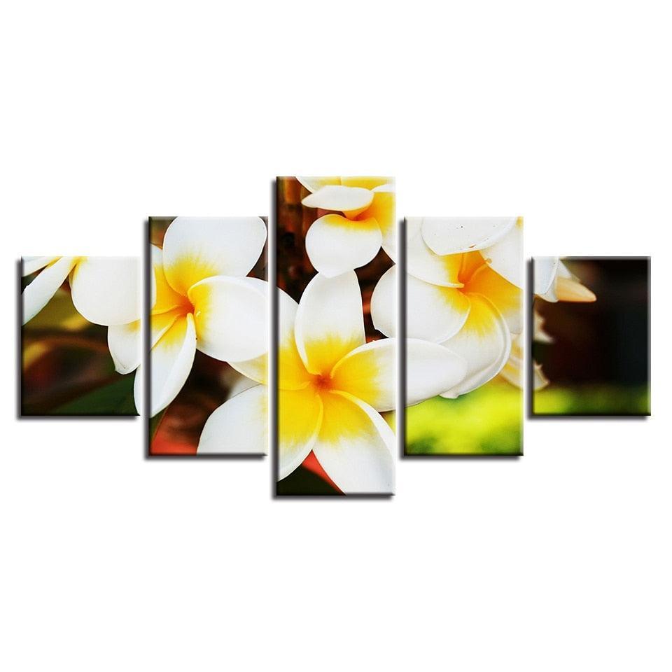 Plumeria Rubra Flowers 5 Piece HD Multi Panel Canvas Wall Art Frame-Original Frame