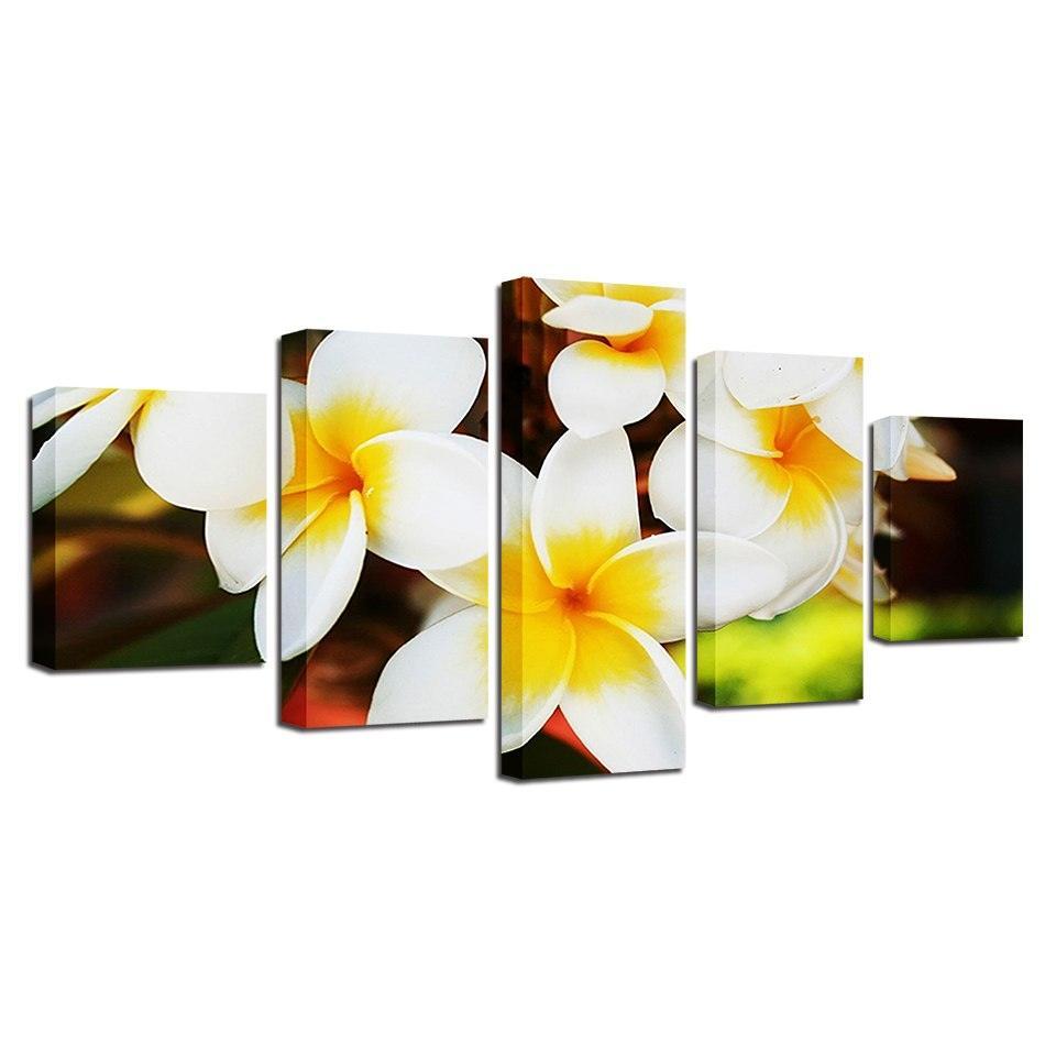 Plumeria Rubra Flowers 5 Piece HD Multi Panel Canvas Wall Art Frame-Original Frame