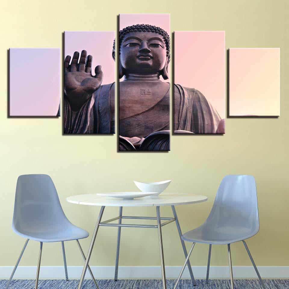 Statue Of Buddha 5 Piece HD Multi Panel Canvas Wall Art Frame-Original Frame