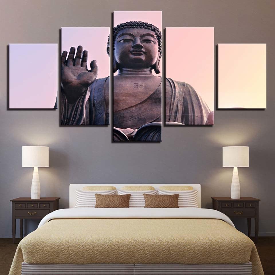 Statue Of Buddha 5 Piece HD Multi Panel Canvas Wall Art Frame-Original Frame