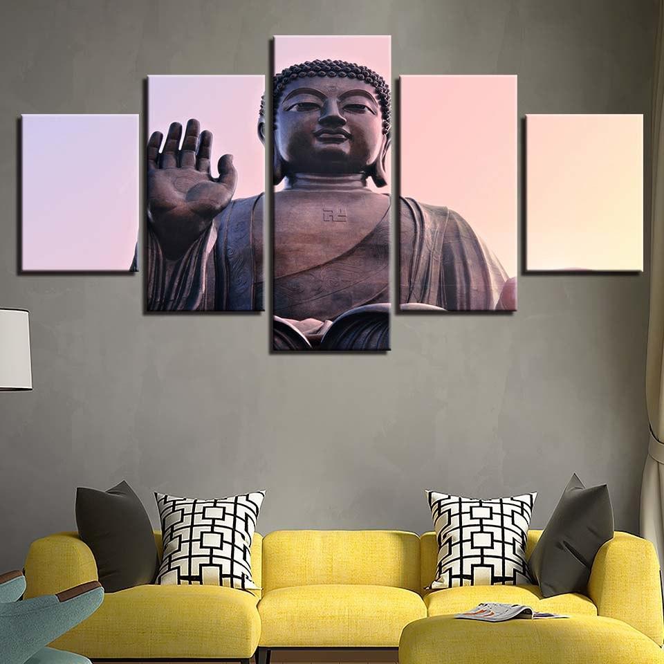 Statue Of Buddha 5 Piece HD Multi Panel Canvas Wall Art Frame-Original Frame