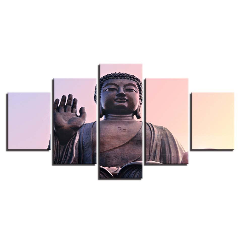 Statue Of Buddha 5 Piece HD Multi Panel Canvas Wall Art Frame-Original Frame