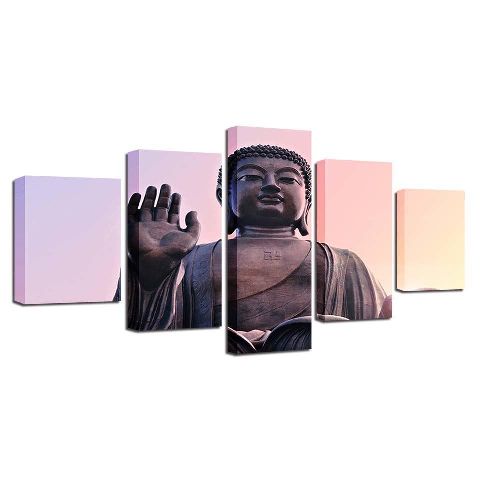 Statue Of Buddha 5 Piece HD Multi Panel Canvas Wall Art Frame-Original Frame