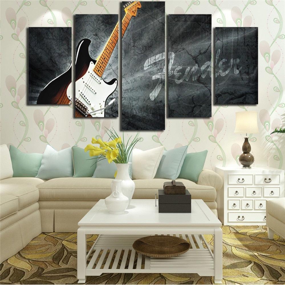 Electric Guitar 5 Piece HD Multi Panel Canvas Wall Art Frame-Original Frame