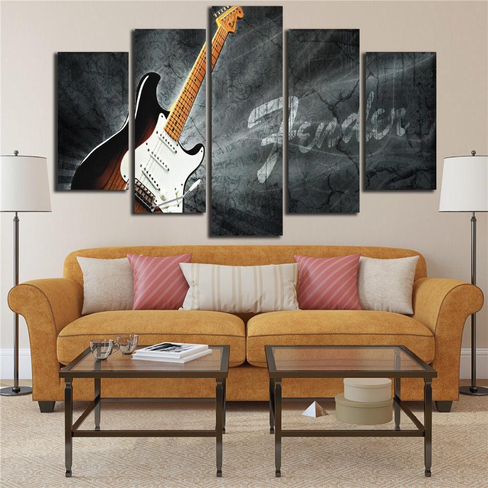 Electric Guitar 5 Piece HD Multi Panel Canvas Wall Art Frame-Original Frame
