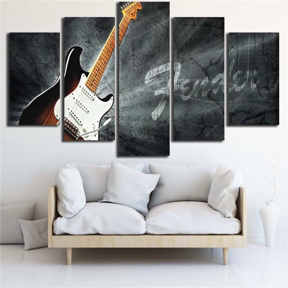 Electric Guitar 5 Piece HD Multi Panel Canvas Wall Art Frame-Original Frame