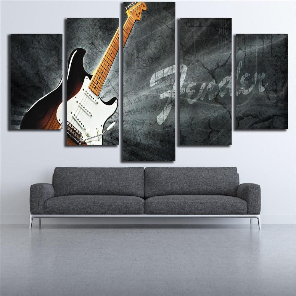Electric Guitar 5 Piece HD Multi Panel Canvas Wall Art Frame-Original Frame