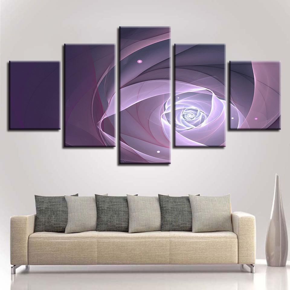 Purple Abstract Flower 5 Piece HD Multi Panel Canvas Wall Art-Original Frame