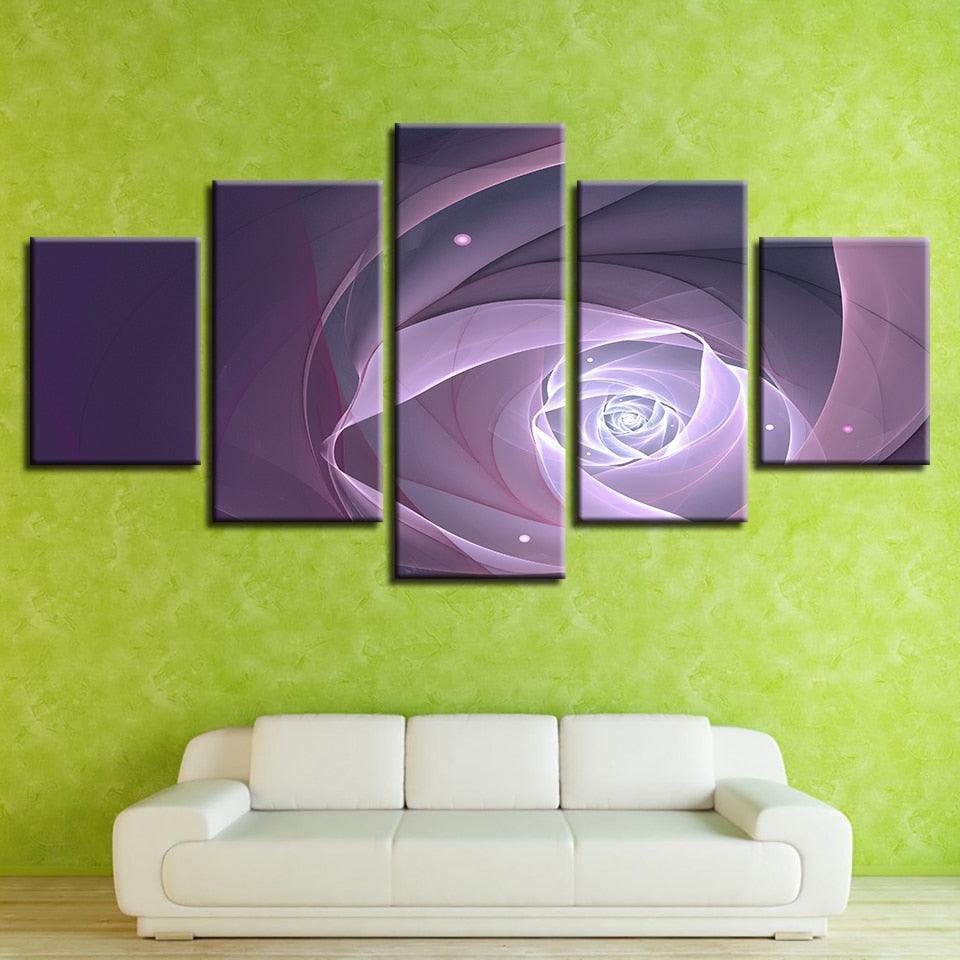 Purple Abstract Flower 5 Piece HD Multi Panel Canvas Wall Art-Original Frame