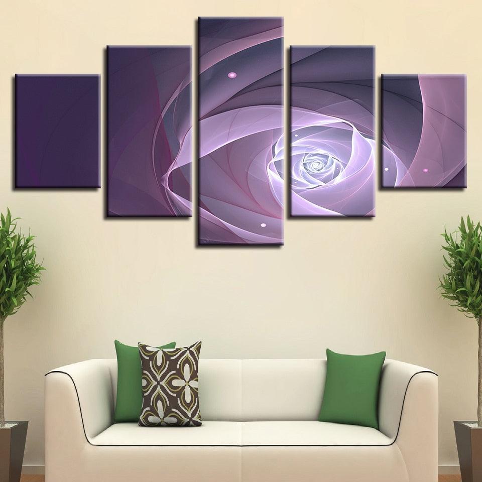 Purple Abstract Flower 5 Piece HD Multi Panel Canvas Wall Art-Original Frame