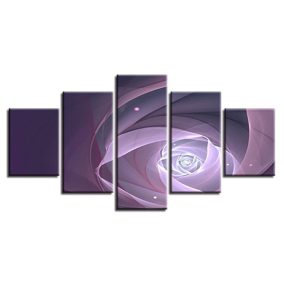 Purple Abstract Flower 5 Piece HD Multi Panel Canvas Wall Art-Original Frame