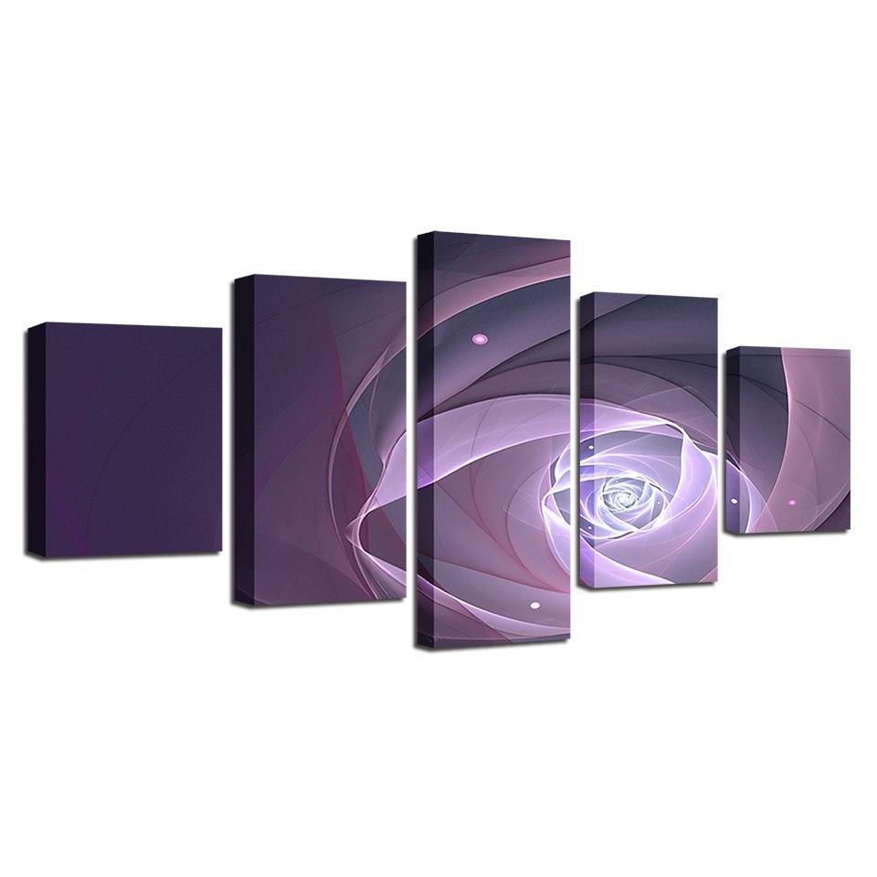 Purple Abstract Flower 5 Piece HD Multi Panel Canvas Wall Art-Original Frame