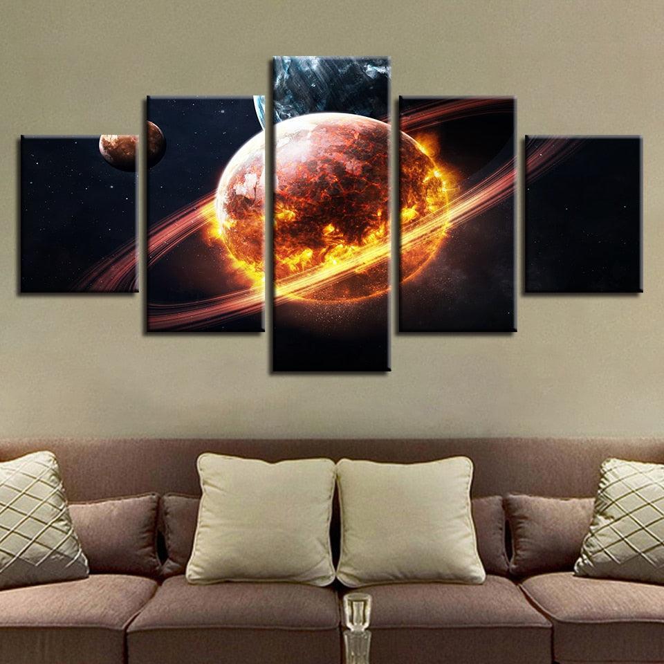 Planets Outer Space 5 Piece HD Multi Panel Canvas Wall Art-Original Frame