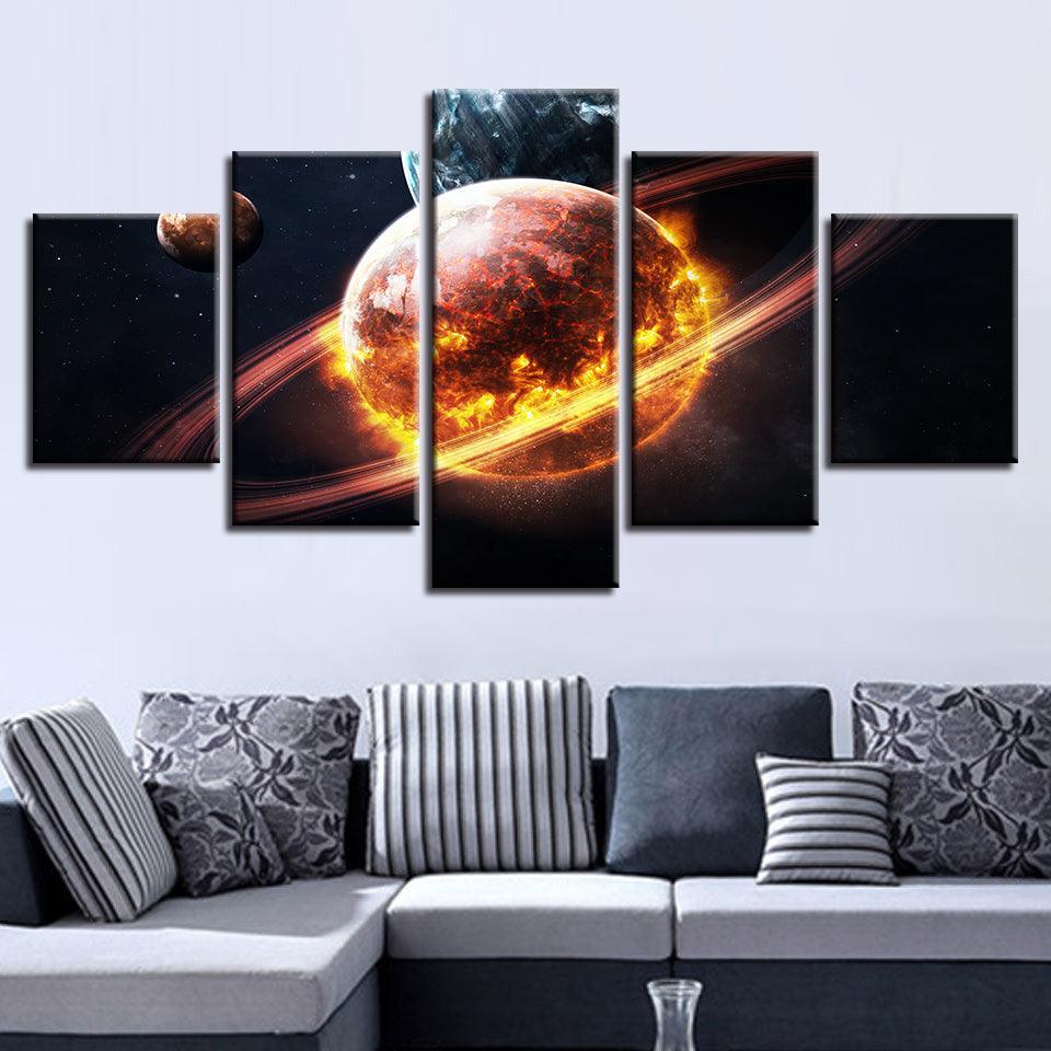 Planets Outer Space 5 Piece HD Multi Panel Canvas Wall Art-Original Frame