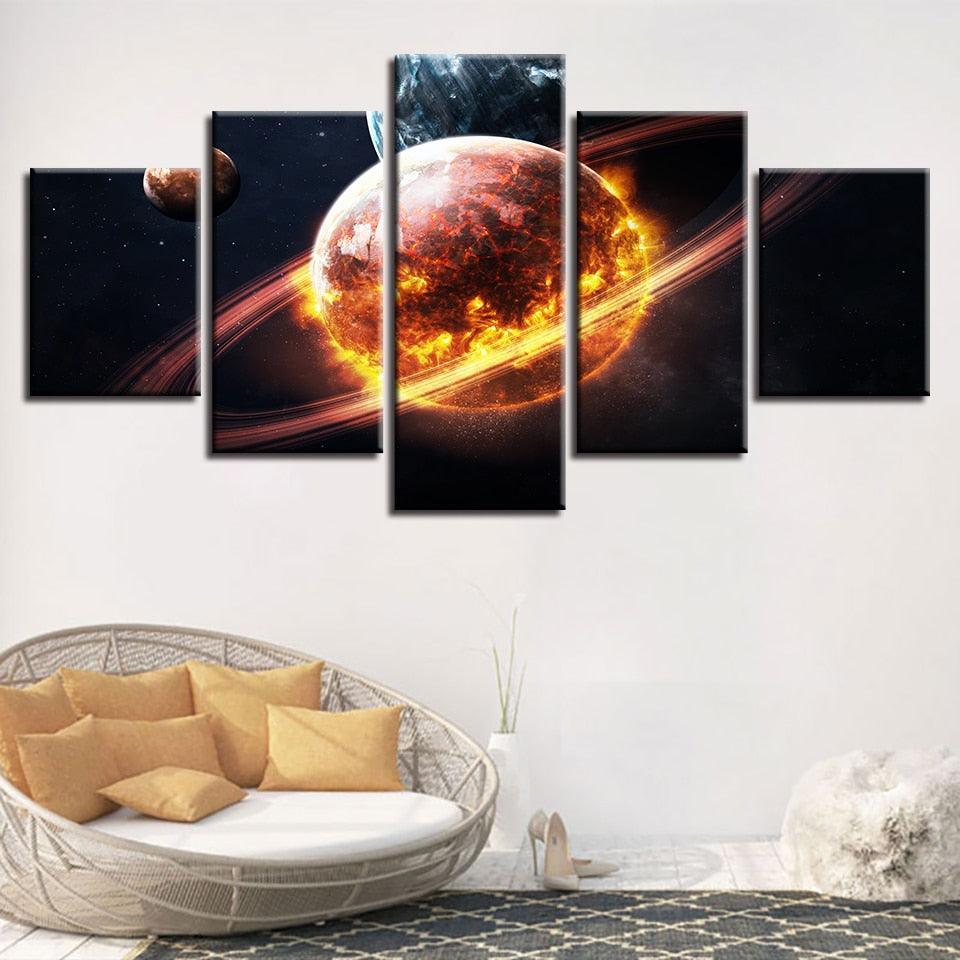 Planets Outer Space 5 Piece HD Multi Panel Canvas Wall Art-Original Frame