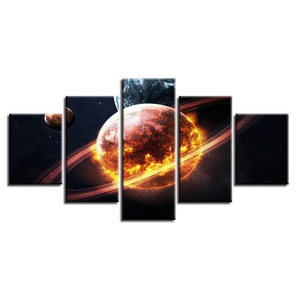Planets Outer Space 5 Piece HD Multi Panel Canvas Wall Art-Original Frame