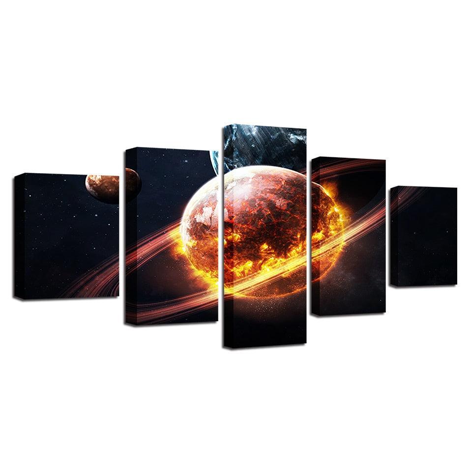 Planets Outer Space 5 Piece HD Multi Panel Canvas Wall Art-Original Frame