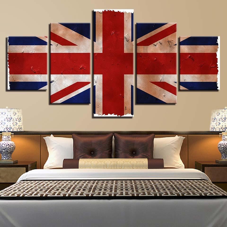 British Flag 5 Piece HD Multi Panel Canvas Wall Art Frame-Original Frame